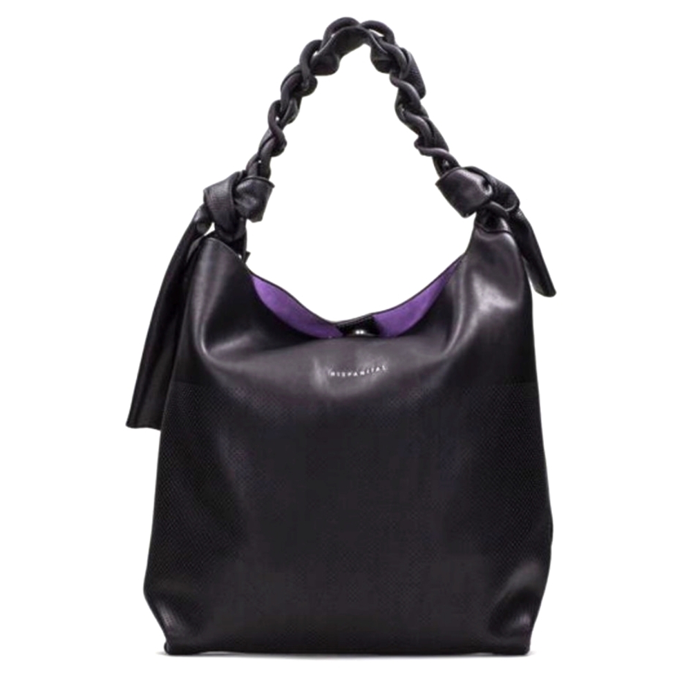 HISPANITAS Faux Leather Large Black Handbag Shoulder Bag Braided Strap